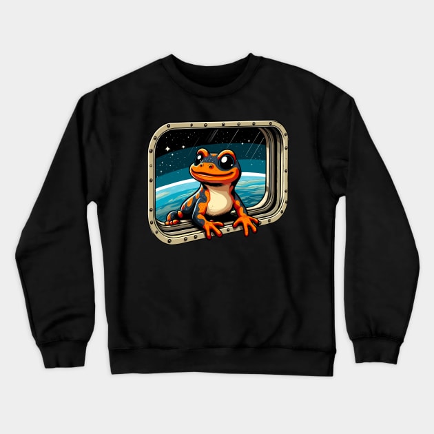 Salamander Coming Through a Space Station Window Crewneck Sweatshirt by Ghost on Toast